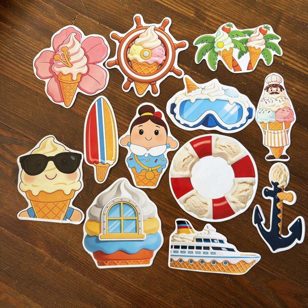 Set Of 12 Refrigerator Magnets Ice Cream Boat Theme Flower Cruise Vacation